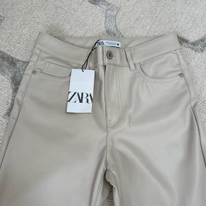 NWT Zara Cream Pleather Pants